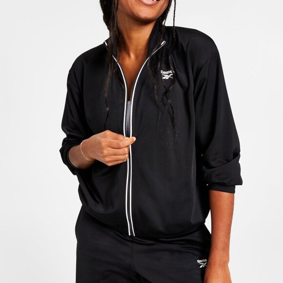 Reebok Women's Logo Tricot Long-Sleeve Track Jacket - Black - Size L, NWT - Picture 1 of 7